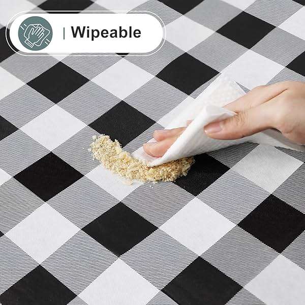 misaya Rectangle Waterproof Vinyl Table Cloth, Buffalo Flannel Backed Tablecloth, Wipeable Plastic Table Cover for Dinner, Kitchen, Outdoor (60" x 84", Black and White) - Image 8