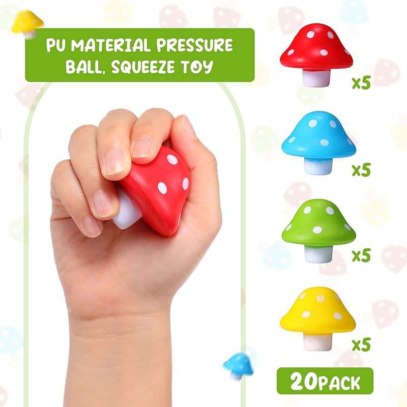 Jerify 20 Pcs Mini Mushroom Stress Balls Toys Halloween Mushroom Party Favors Gifts 1.57 Inch PU Foam Stretchy Stress Relief Fidget Toys Bulk for Adults Anxiety Relaxing (Bright Colors) - Image 4