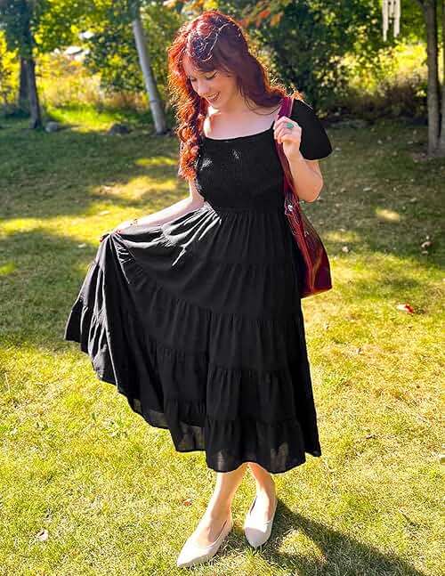 ZESICA Women's 2026 Summer Puff Sleeve Midi Dress 2026 Boho Solid High Waist Flowy Beach Wedding Guest Long Dresses - Image 6