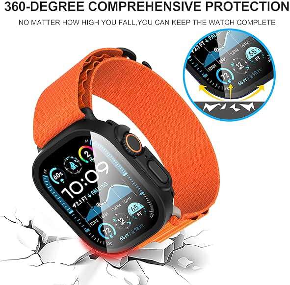 Suoman 2-Pack for Apple Watch Ultra 3/2/1 49mm Case, Ultra-Thin Tempered Glass Screen Protector, All-Around PC Protection Cover for iWatch Ultra 49mm 3/2/1r - Black - Image 4
