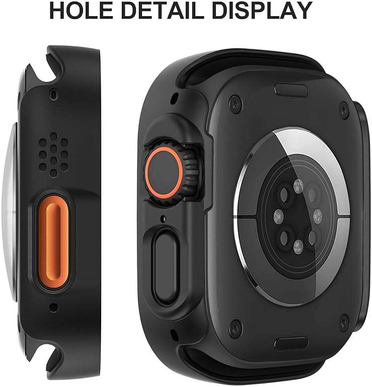 Suoman 2-Pack for Apple Watch Ultra 3/2/1 49mm Case, Ultra-Thin Tempered Glass Screen Protector, All-Around PC Protection Cover for iWatch Ultra 49mm 3/2/1r - Black - Image 6