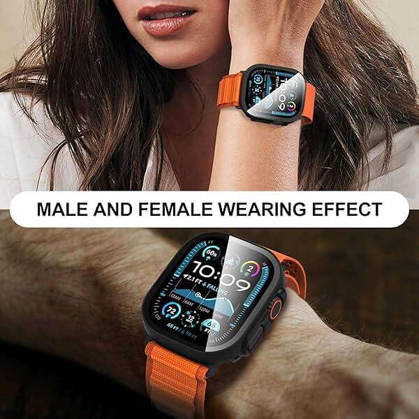 Suoman 2-Pack for Apple Watch Ultra 3/2/1 49mm Case, Ultra-Thin Tempered Glass Screen Protector, All-Around PC Protection Cover for iWatch Ultra 49mm 3/2/1r - Black - Image 7
