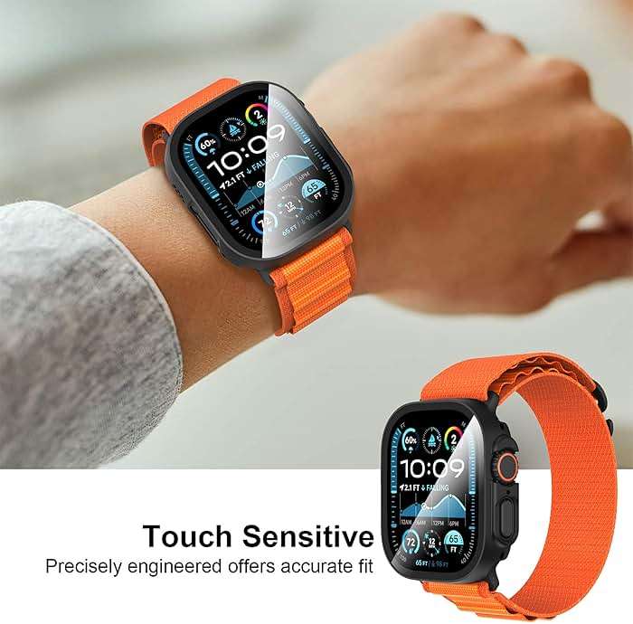Suoman 2-Pack for Apple Watch Ultra 3/2/1 49mm Case, Ultra-Thin Tempered Glass Screen Protector, All-Around PC Protection Cover for iWatch Ultra 49mm 3/2/1r - Black - Image 8