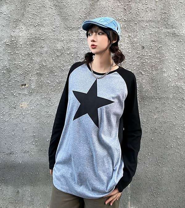 Pooyikoi Y2K Pullover T-Shirts Women Contrast Patchwork Grunge Harajuku Clothes Full Sleeve Preppy Long Sweats Tops - Image 4