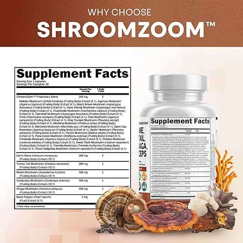 Clean Nutraceuticals Lions Mane 20in1 Mushroom Supplement with Turkey Tail Reishi Cordyceps Chaga Maitake Meshima Poria Cocos Shiitake Oyster Porcini Enoki - 1 Pack - Image 4