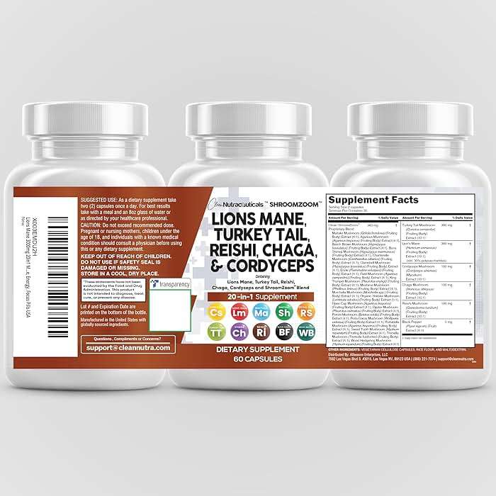 Clean Nutraceuticals Lions Mane 20in1 Mushroom Supplement with Turkey Tail Reishi Cordyceps Chaga Maitake Meshima Poria Cocos Shiitake Oyster Porcini Enoki - 1 Pack - Image 9
