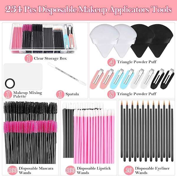 Disposable Makeup Applicators Accessories Kit Makeup Artist Supplies with Mixing Tray Mascara Wands, Lip Brushes, Hair Clips Triangle Puff for Face with Storage Box - Image 3