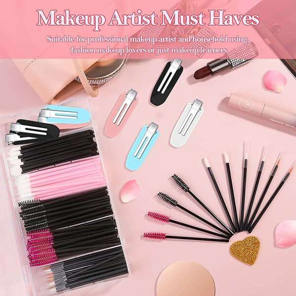 Disposable Makeup Applicators Accessories Kit Makeup Artist Supplies with Mixing Tray Mascara Wands, Lip Brushes, Hair Clips Triangle Puff for Face with Storage Box - Image 4