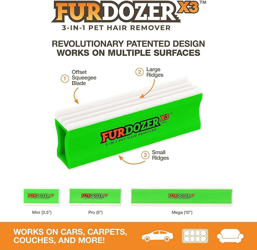 FurDozer Pet Hair Remover & Auto Detailing Tools - Cat & Dog Hair Remover for Carpets, Car Interiors, Couches, Bedding, & Pet Furniture (Green, X3 PRO - 5" Long) - Image 3