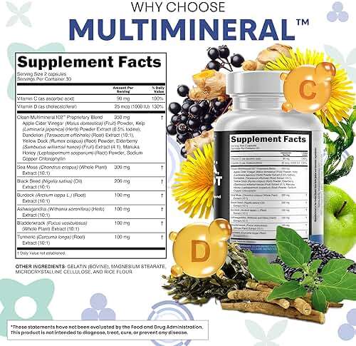 Clean Nutraceuticals Sea Moss Black Seed Oil Ashwagandha Turmeric Bladderwrack Burdock & Vitamin C Vitamin D3 with Elderberry Manuka Dandelion Yellow Dock Iodine Chlorophyll ACV - Image 4