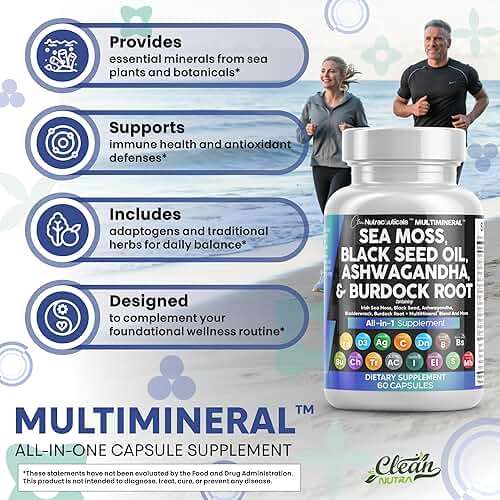 Clean Nutraceuticals Sea Moss Black Seed Oil Ashwagandha Turmeric Bladderwrack Burdock & Vitamin C Vitamin D3 with Elderberry Manuka Dandelion Yellow Dock Iodine Chlorophyll ACV - Image 5