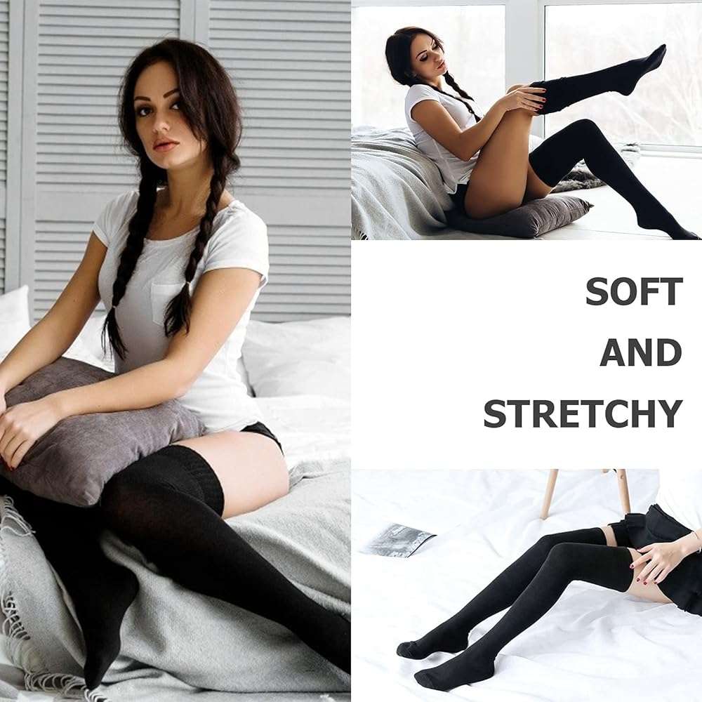 AQOKKA Extra Long Thigh High Socks for Women Striped Over Knee Thigh Socks Long Boot Thigh High Stockings Leg Warmers - Image 4