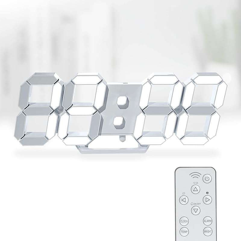 KOSUMOSU 3D LED Digital Wall Clock ,9.7", Large Display Table/ Desk Clock with Remote Control 12/24H Temperature (White Light) - Image 1