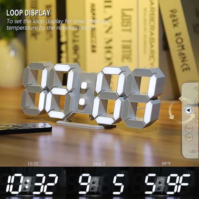 KOSUMOSU 3D LED Digital Wall Clock ,9.7", Large Display Table/ Desk Clock with Remote Control 12/24H Temperature (White Light) - Image 5