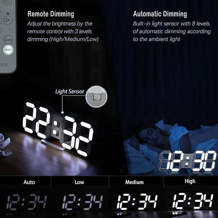KOSUMOSU 3D LED Digital Wall Clock ,9.7", Large Display Table/ Desk Clock with Remote Control 12/24H Temperature (White Light) - Image 6
