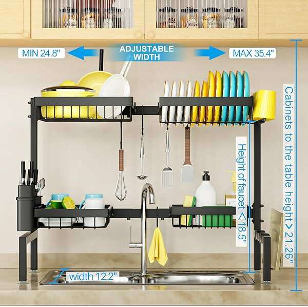 SNSLXH 4 Baskets 2-Tier Over The Sink Dish Drying Rack, 26.57"-35", Large Sink Rack for Kitchen, Extensible and Adjustable, Saving Kitchen Space - Image 2