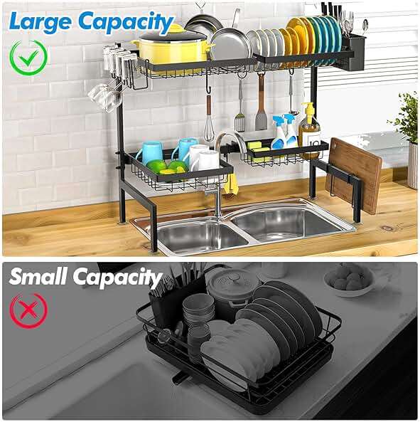 SNSLXH 4 Baskets 2-Tier Over The Sink Dish Drying Rack, 26.57"-35", Large Sink Rack for Kitchen, Extensible and Adjustable, Saving Kitchen Space - Image 7