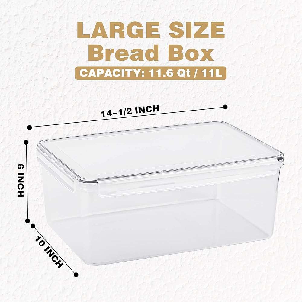 Tiawudi 2 Pack Large Bread Box for Kitchen Countertop, Airtight Bread Storage Container for Homemade Bread and Bakery Loaf, Plastic Bread Keeper, 11.6 Qt / 11L Each - Image 3