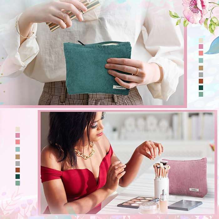 Sherr 9 Pcs Corduroy Makeup Bags 10 x 7 Inches Cosmetic Bag Large Velvet Travel Aesthetic Pouch Travel Makeup Organizer Toiletry Bag for Purse Accessories Cosmetics Pouch for Women, 9 Colors - Image 7