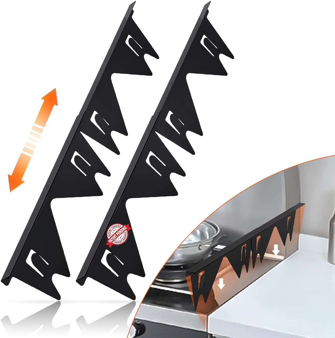 Stainless Steel Stove Gap Covers,Stove Gap Filler, Range Trim Kit, Stove Gap Guards, Heat Resistant and Easy to Clean, Easy retractable Length 13.8" to 27.5", Width 0.79",Black(2PCS) - Image 1