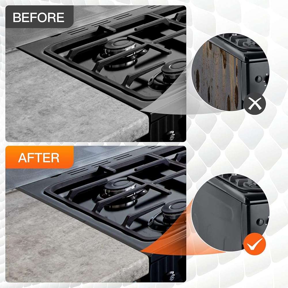 Stainless Steel Stove Gap Covers,Stove Gap Filler, Range Trim Kit, Stove Gap Guards, Heat Resistant and Easy to Clean, Easy retractable Length 13.8" to 27.5", Width 0.79",Black(2PCS) - Image 3