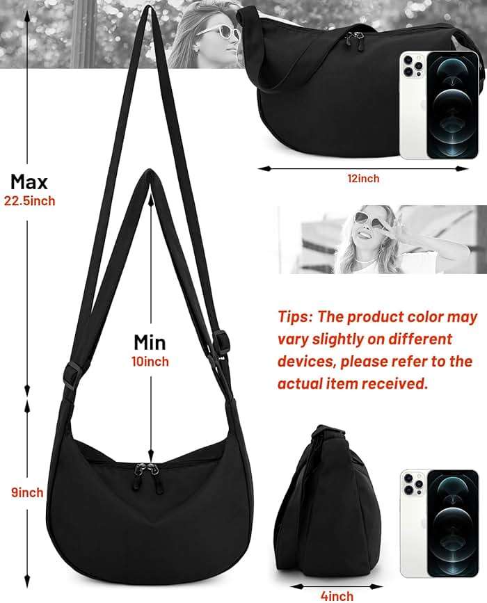 Crossbody Crescent Bag for Women Men Trendy, Crescent Sling Bag with Adjustable Strap, 2 Zippers Lightweight - Image 2