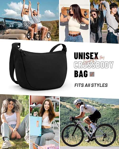 Crossbody Crescent Bag for Women Men Trendy, Crescent Sling Bag with Adjustable Strap, 2 Zippers Lightweight - Image 6