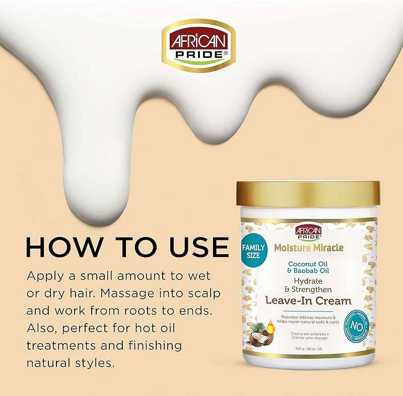 African Pride Moisture Miracle Leave-In Cream with Baobab Oil & Coconut Oil for Coily & Curly Hair, Adds Moisture, Helps Repair & Strengthen, 18 oz - Image 2