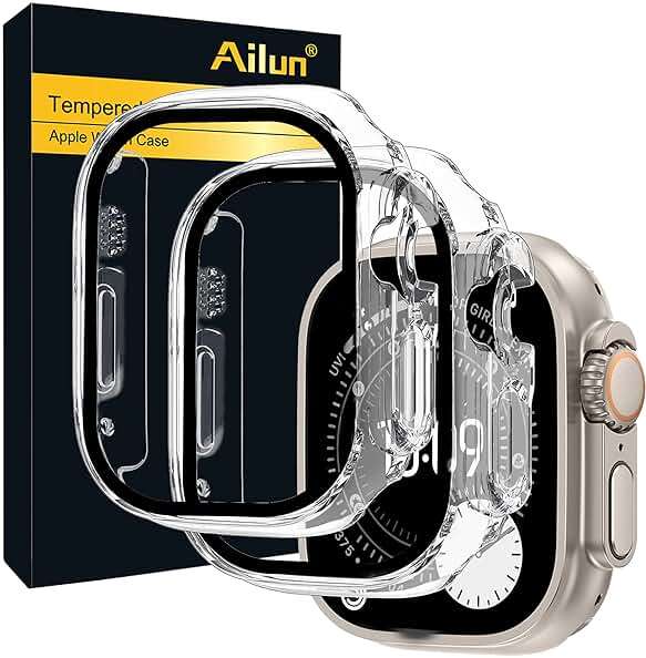 Ailun for Apple Watch Ultra 3/Ultra 2/Ultra Screen Protector Case [49mm], 2025/2023/2022 Ultra-Thin Hard PC Case Built in Tempered Glass for iWatch, Shockproof Cover with Button [2 Pack][Clear] - Image 1
