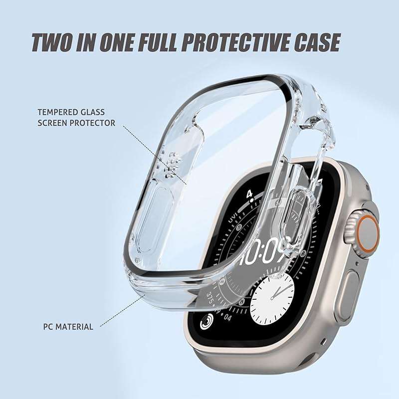 Ailun for Apple Watch Ultra 3/Ultra 2/Ultra Screen Protector Case [49mm], 2025/2023/2022 Ultra-Thin Hard PC Case Built in Tempered Glass for iWatch, Shockproof Cover with Button [2 Pack][Clear] - Image 2
