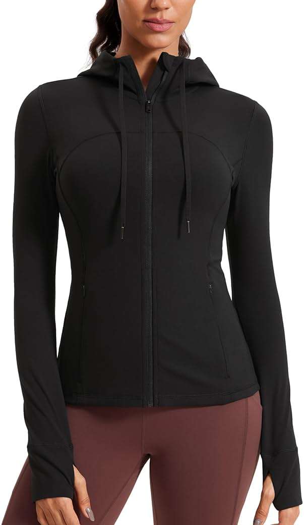 CRZ YOGA Butterluxe Hooded Athletic Jackets for Women - Full Zip Track Casual Tops with Thumb Holes Pockets - Image 1