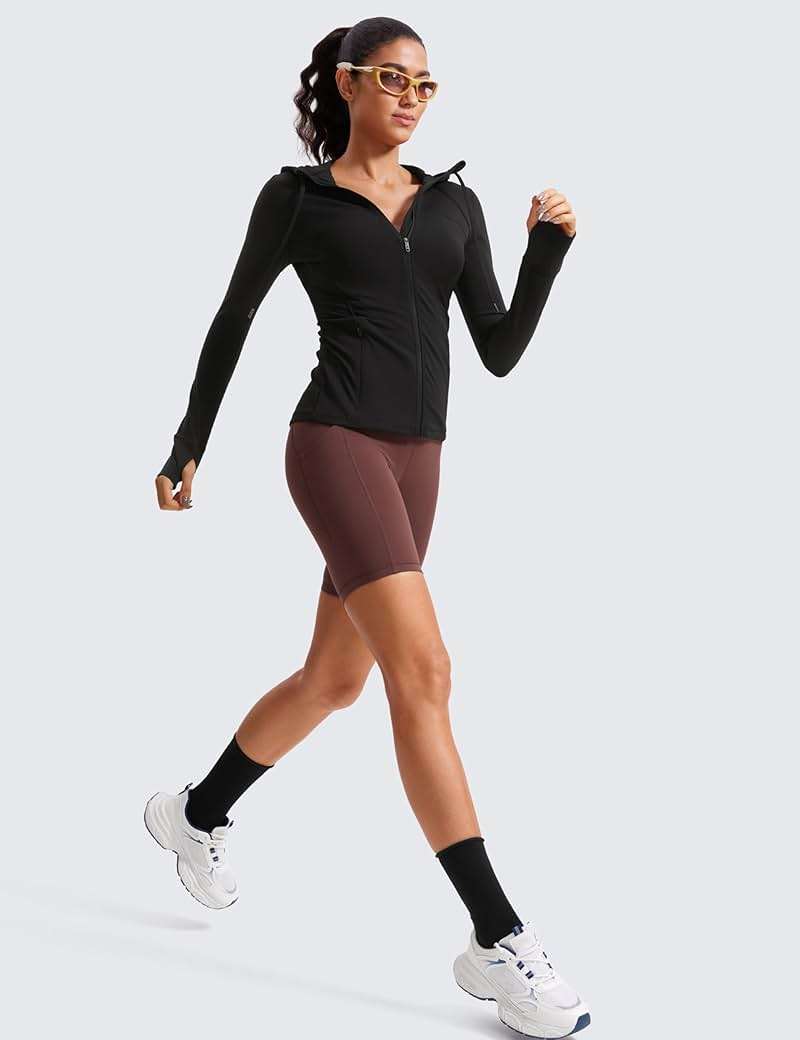 CRZ YOGA Butterluxe Hooded Athletic Jackets for Women - Full Zip Track Casual Tops with Thumb Holes Pockets - Image 4