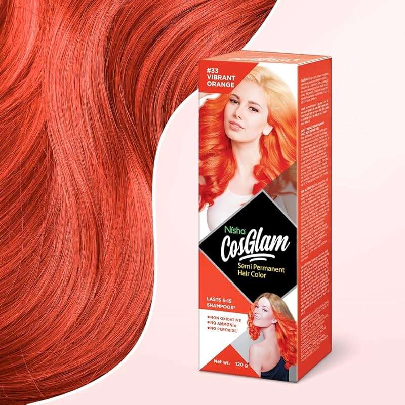 Nisha Cosglam Vegan And Cruelty Free Semi Permanent Hair Color, Orange Hair Dye With Infused Conditioner | No Ammonia, No Peroxide, Non Oxidative Hair Colour - 120g / 4.06 Fl Oz (#33 Vibrant Orange) - Image 2