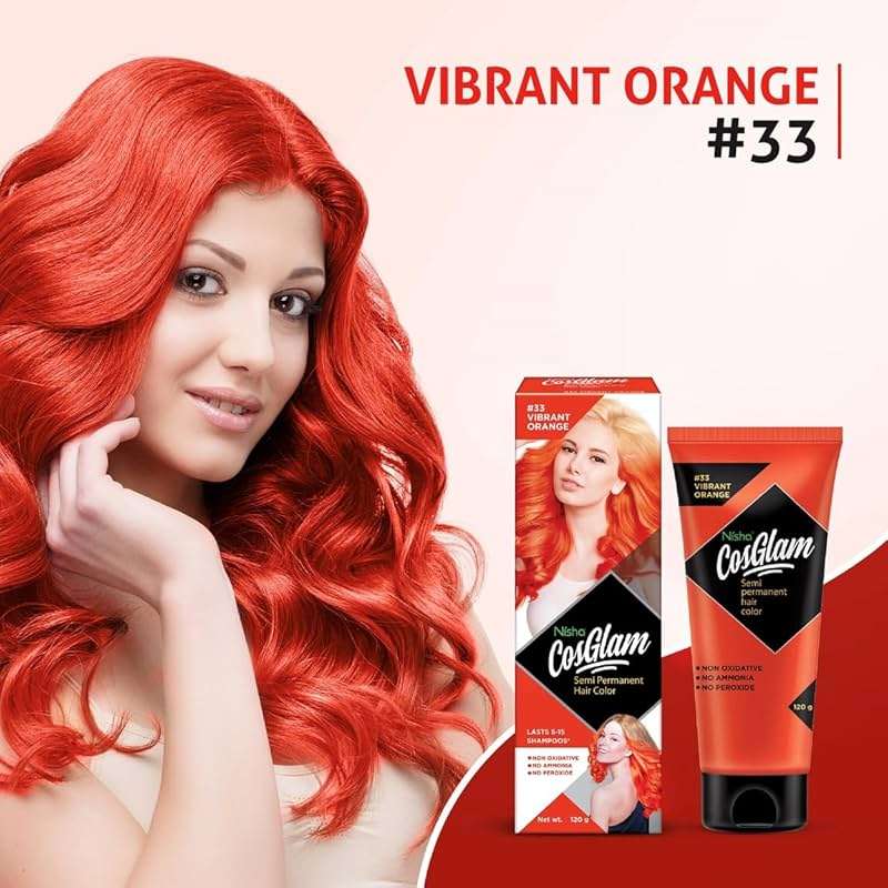 Nisha Cosglam Vegan And Cruelty Free Semi Permanent Hair Color, Orange Hair Dye With Infused Conditioner | No Ammonia, No Peroxide, Non Oxidative Hair Colour - 120g / 4.06 Fl Oz (#33 Vibrant Orange) - Image 3