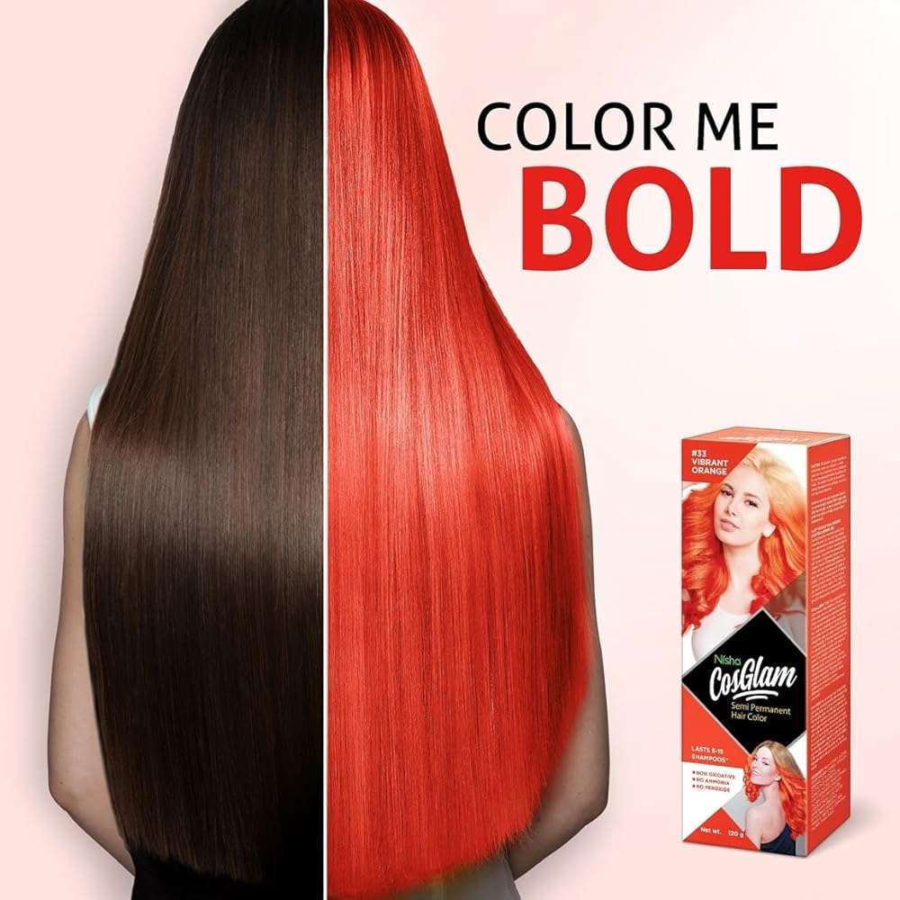 Nisha Cosglam Vegan And Cruelty Free Semi Permanent Hair Color, Orange Hair Dye With Infused Conditioner | No Ammonia, No Peroxide, Non Oxidative Hair Colour - 120g / 4.06 Fl Oz (#33 Vibrant Orange) - Image 8