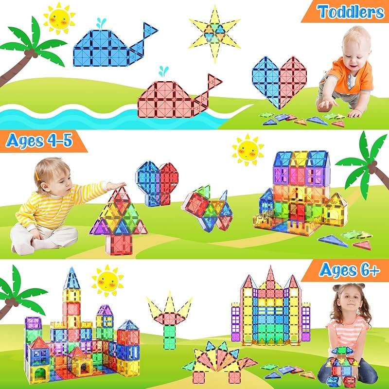 Coodoo Magnetic Tiles Kids Toys STEM Magnet Toy for Toddler Magnetic Blocks Building Preschool Learning Sensory Montessori Toys for 3+ Year Old Boys and Girls, Safe Creativity Toddler Kids Toy 40PCS - Image 4