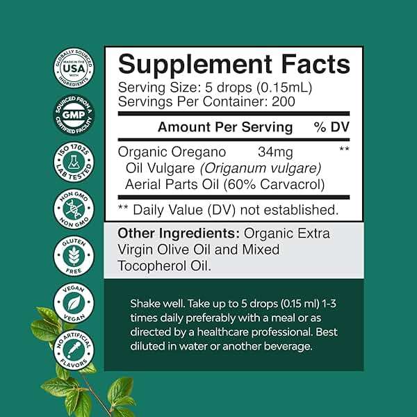 Organic Oregano Oil Drops - Super Concentrated Liquid Oil of Oregano with Carvacrol 60% for Digestion & Immune Support- Liquid Herbal Extract Tincture for Immune Strength & Healthy Intestines -1 Fl Oz - Image 2
