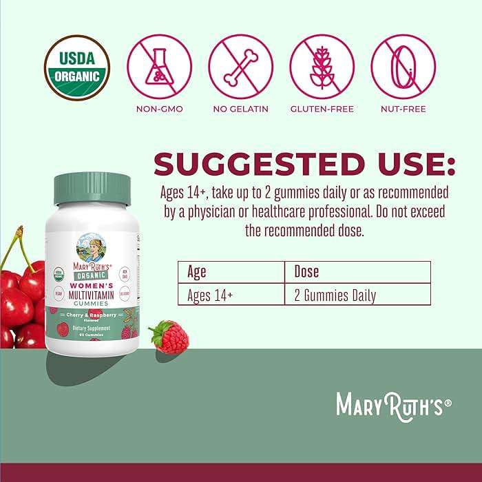 MARYRUTH'S Multivitamin Gummies for Women Ages 14+ | Immune Support | Hair & Skin Health | Reproductive Health | Vitamin A C D E B6 B12 Biotin Zinc Iodine | Organic | Vegan | Non-GMO | 60 Count - Image 3