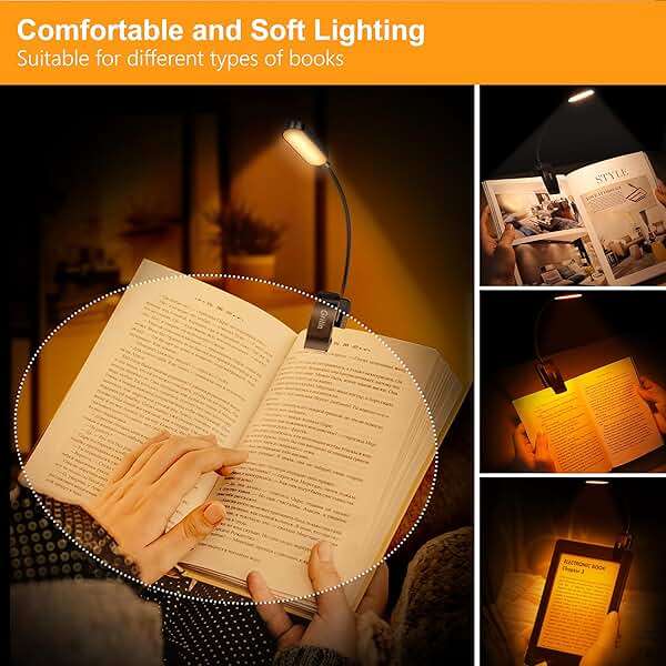 Gritin 16 LED Rechargeable Book Light for Reading in Bed- Eye Caring 3 Color Temperatures, Stepless Dimming Brightness, 80 Hrs Runtime, Lightweight Flexible Clip on Light for Book Lovers - Image 4