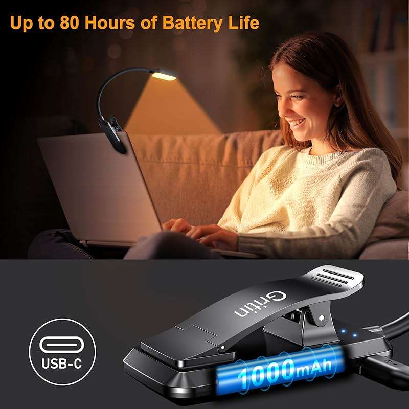 Gritin 16 LED Rechargeable Book Light for Reading in Bed- Eye Caring 3 Color Temperatures, Stepless Dimming Brightness, 80 Hrs Runtime, Lightweight Flexible Clip on Light for Book Lovers - Image 6