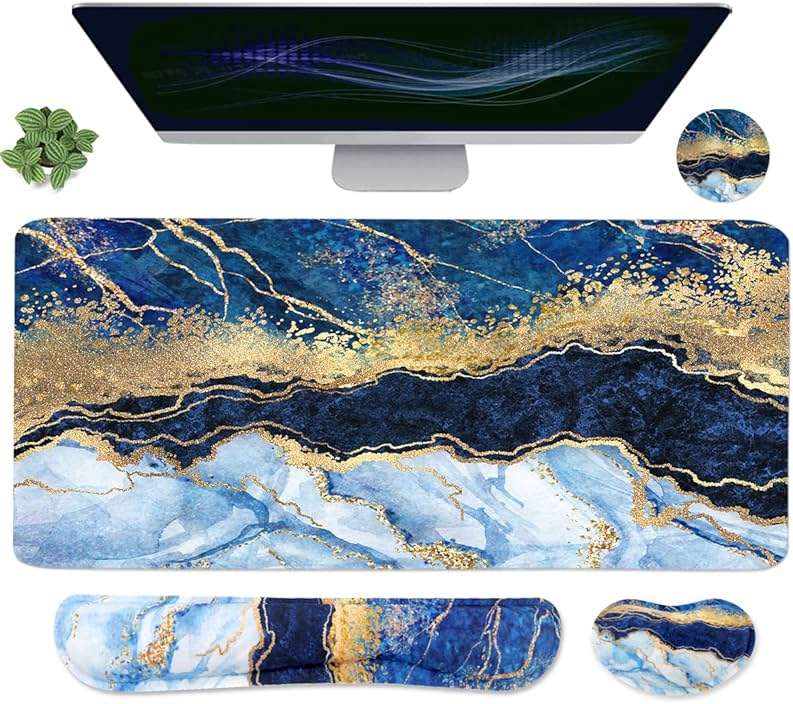 Ergonomic Large Mouse Pad and Keyboard Wrist Rest, Desk Pad for Keyboard and Mouse, 4-in-1 Large Gaming Mouse Pad with Wrist Support - Light Blue - Image 1