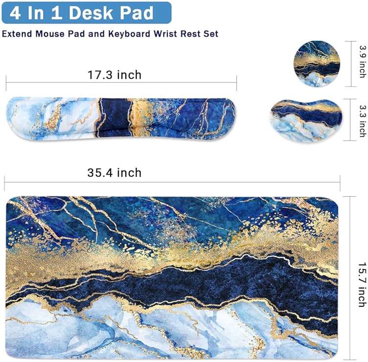 Ergonomic Large Mouse Pad and Keyboard Wrist Rest, Desk Pad for Keyboard and Mouse, 4-in-1 Large Gaming Mouse Pad with Wrist Support - Light Blue - Image 3