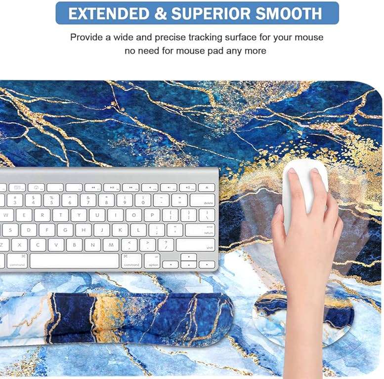 Ergonomic Large Mouse Pad and Keyboard Wrist Rest, Desk Pad for Keyboard and Mouse, 4-in-1 Large Gaming Mouse Pad with Wrist Support - Light Blue - Image 4