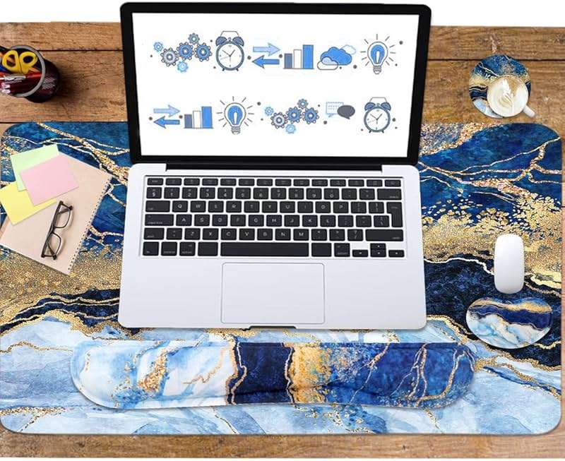Ergonomic Large Mouse Pad and Keyboard Wrist Rest, Desk Pad for Keyboard and Mouse, 4-in-1 Large Gaming Mouse Pad with Wrist Support - Light Blue - Image 6