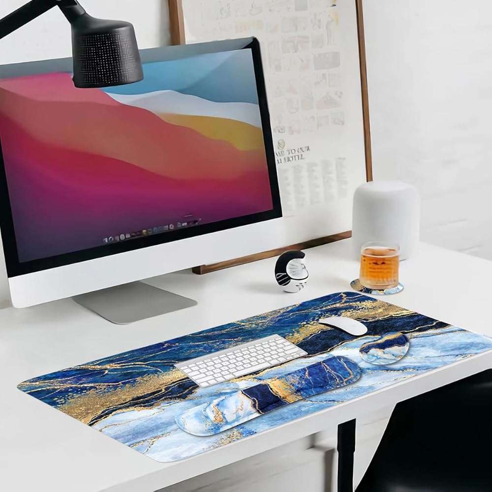 Ergonomic Large Mouse Pad and Keyboard Wrist Rest, Desk Pad for Keyboard and Mouse, 4-in-1 Large Gaming Mouse Pad with Wrist Support - Light Blue - Image 7