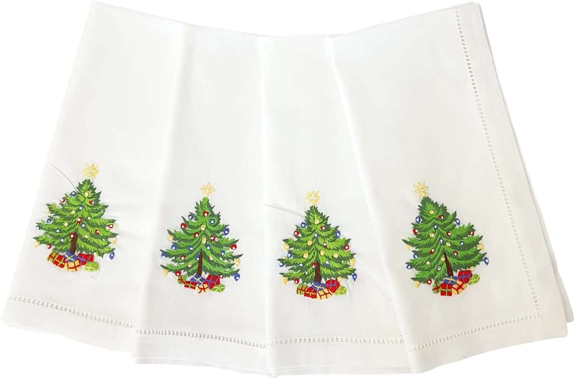 HCRAFT Embroidered Cotton Table Napkin, Cloth Napkins Set of 4 18"x18" Christmas Tree Napkin Square Fabric, Dining Room, Napkins Cloth Machine Washable, Christmas Napkins, Great Present Ideas - Image 1