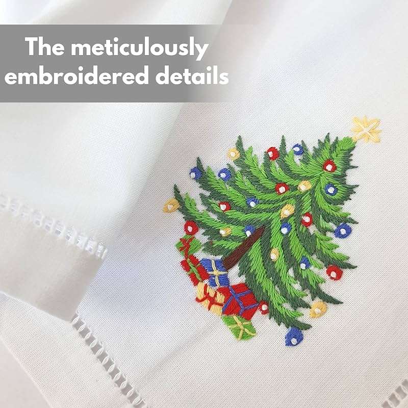 HCRAFT Embroidered Cotton Table Napkin, Cloth Napkins Set of 4 18"x18" Christmas Tree Napkin Square Fabric, Dining Room, Napkins Cloth Machine Washable, Christmas Napkins, Great Present Ideas - Image 5
