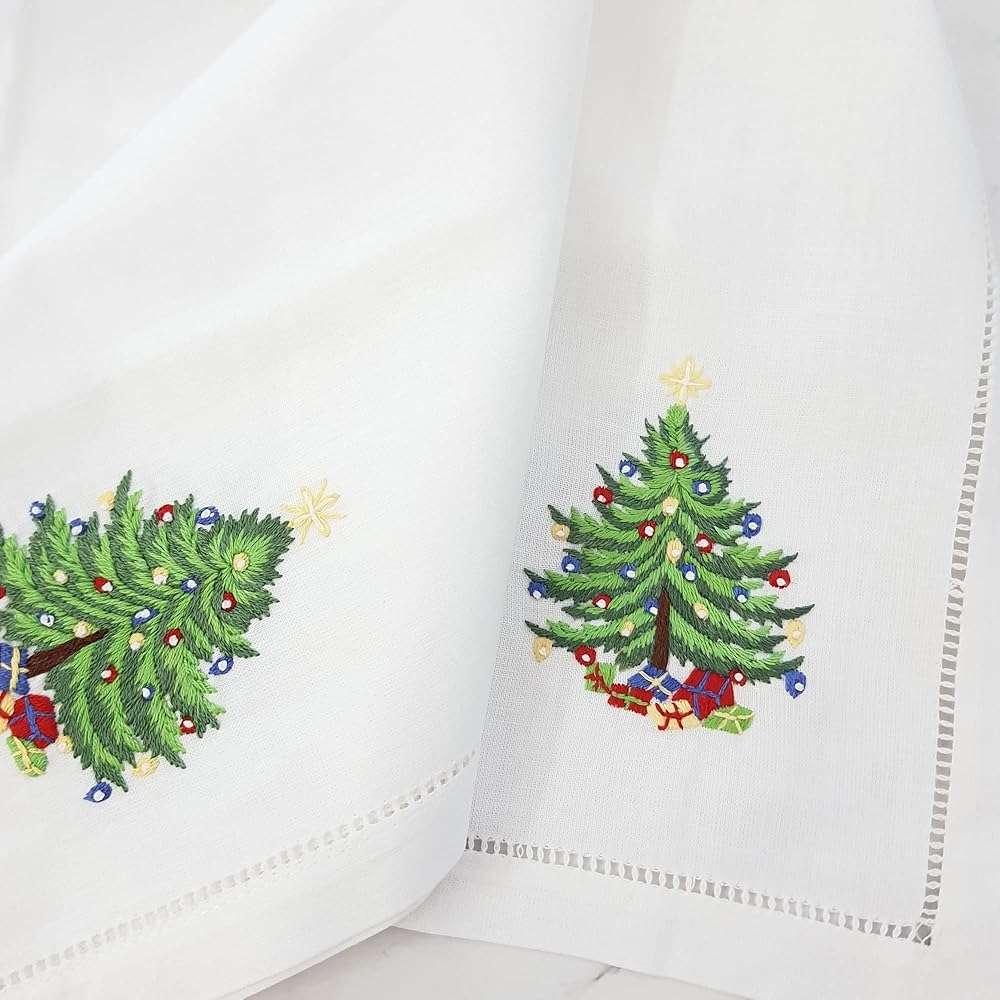 HCRAFT Embroidered Cotton Table Napkin, Cloth Napkins Set of 4 18"x18" Christmas Tree Napkin Square Fabric, Dining Room, Napkins Cloth Machine Washable, Christmas Napkins, Great Present Ideas - Image 6