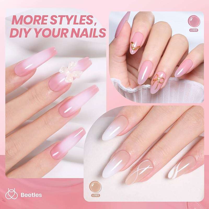 Beetles Nude Gel Nail Polish Set - 6 Colors Jelly Gel Polish Kit Nude Pink Neutral Nail Art Design Sheer Translucent Gel Nail Kits Soak Off UV Nail Lamp Cured Nail Manicure Gift for Women - Image 3