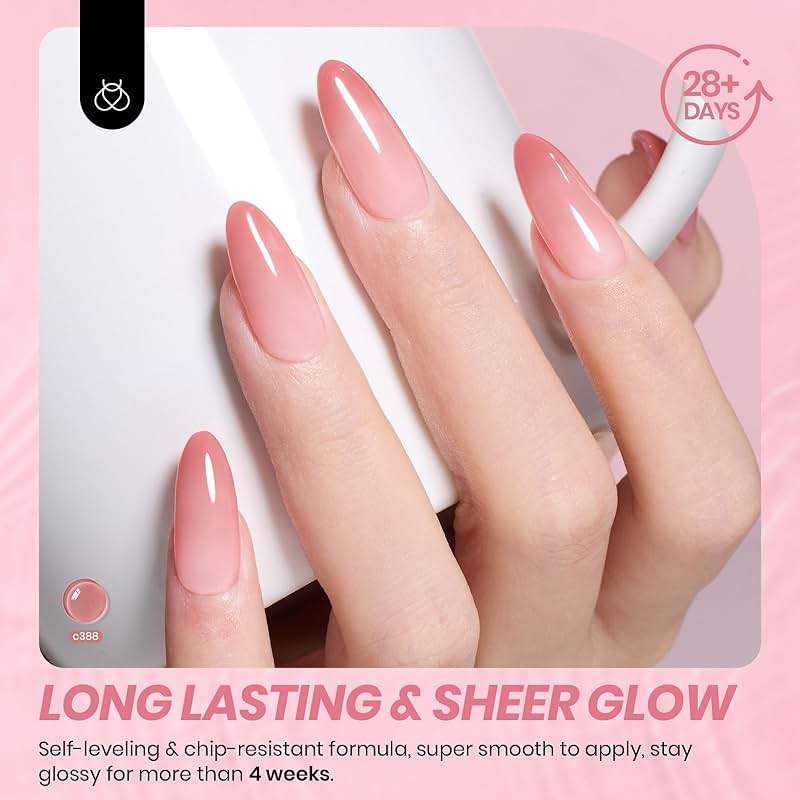 Beetles Nude Gel Nail Polish Set - 6 Colors Jelly Gel Polish Kit Nude Pink Neutral Nail Art Design Sheer Translucent Gel Nail Kits Soak Off UV Nail Lamp Cured Nail Manicure Gift for Women - Image 4